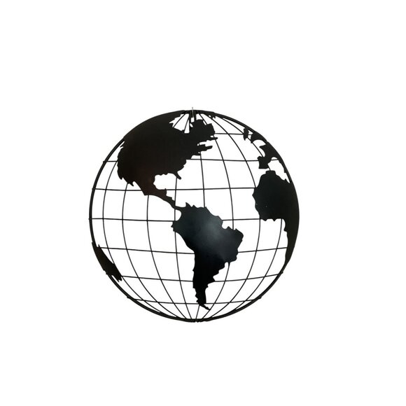Black Metal Globe Wall Art | Minimalist World Map Hanging Decor - Picture 1 of 5